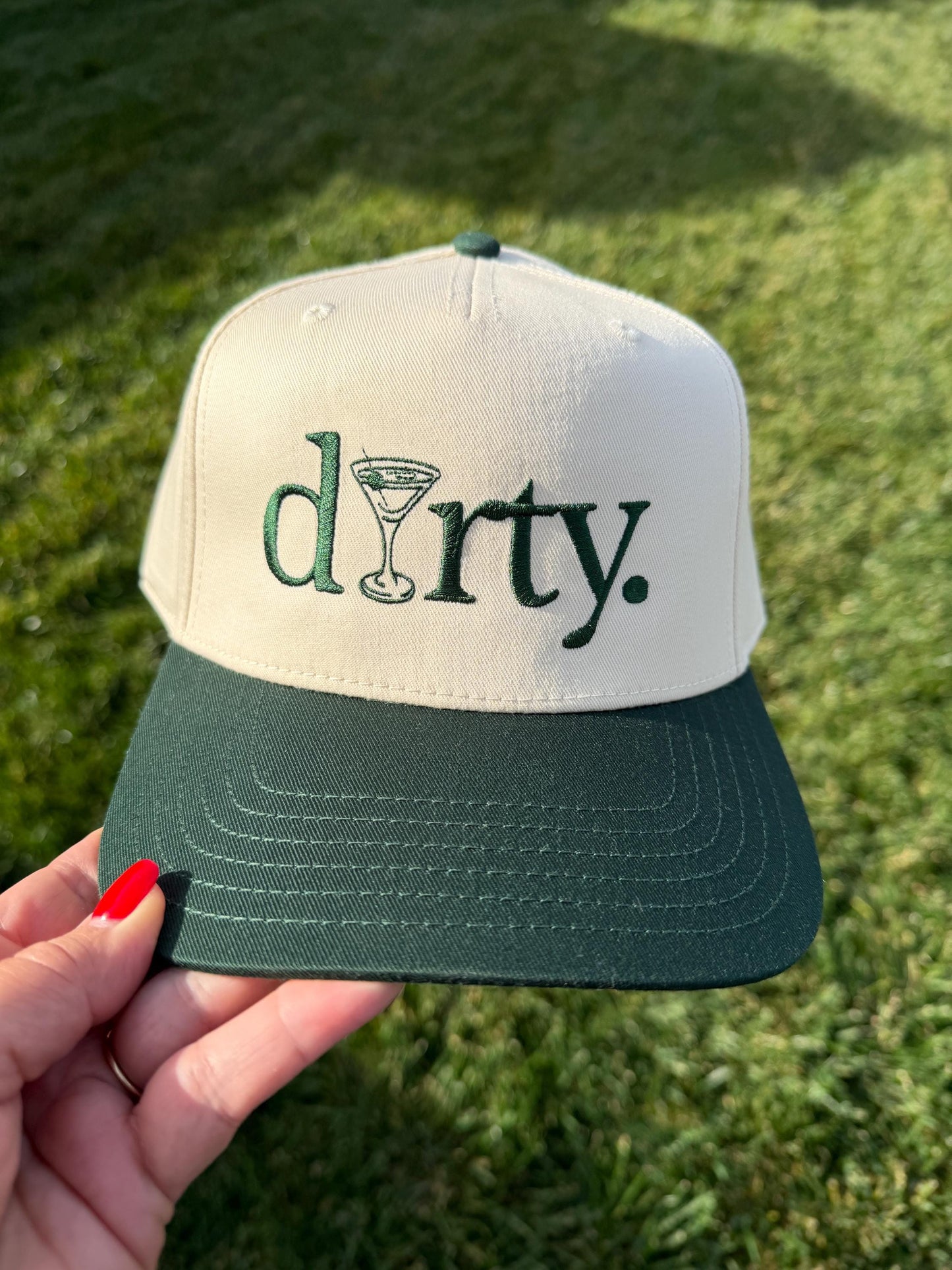 Dirty, martini embroidered two toned vintage hat.