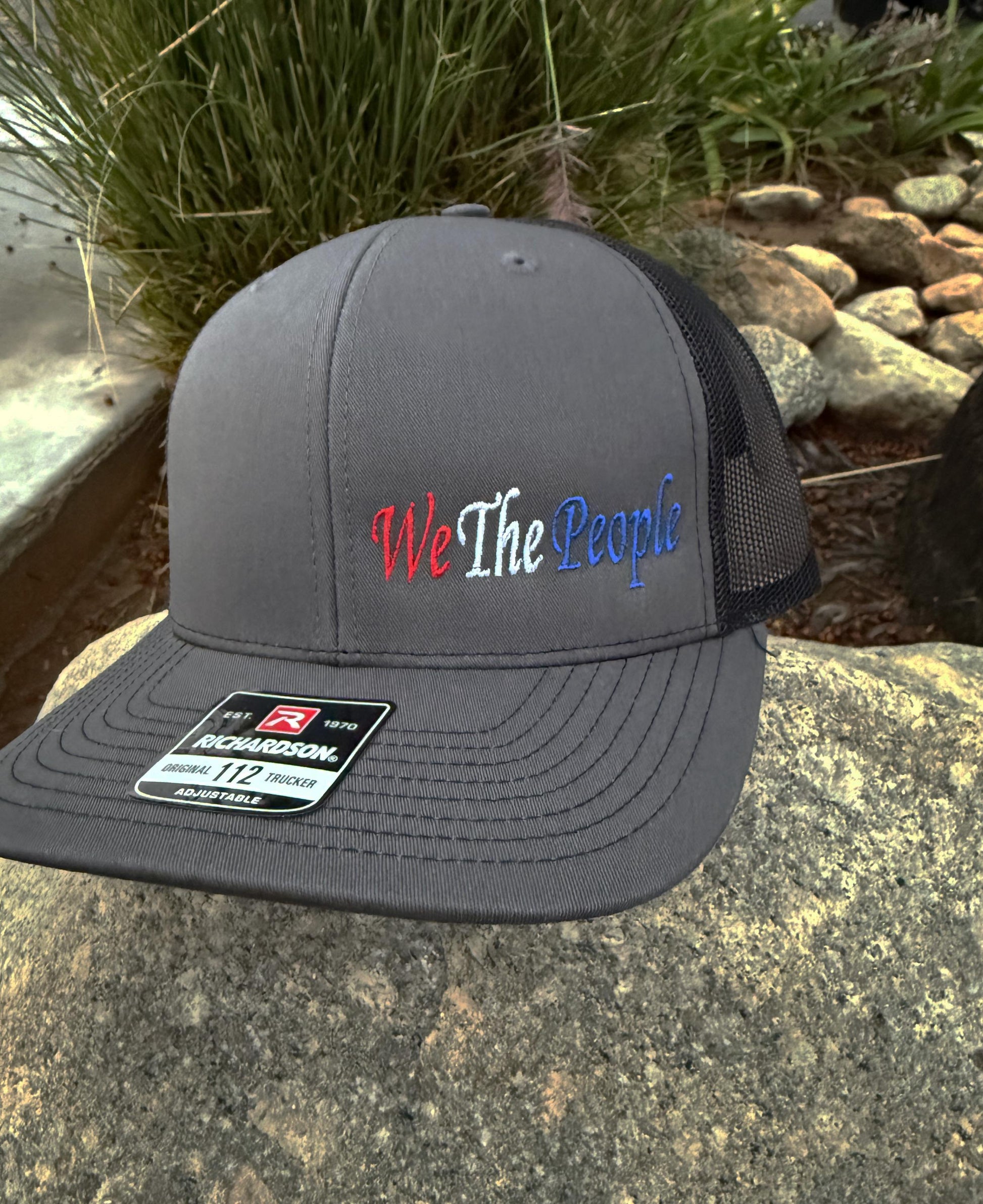 We the People, Embroidered Trucker Hat, in Red White and Blue Richardson 112