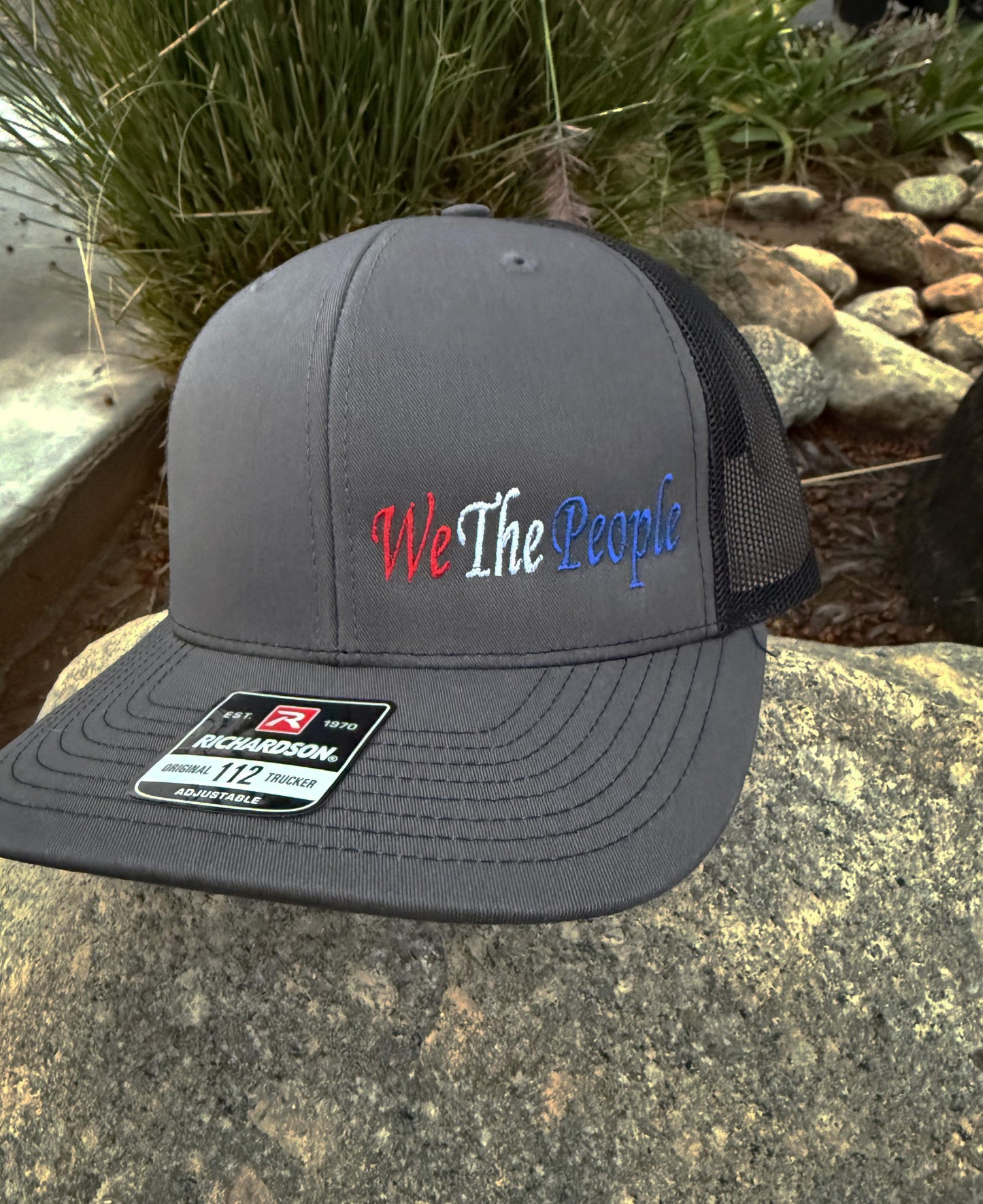 We the People, Embroidered Trucker Hat, in Red White and Blue Richardson 112