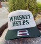 Whiskey Helps. Embroidered trucker hat.