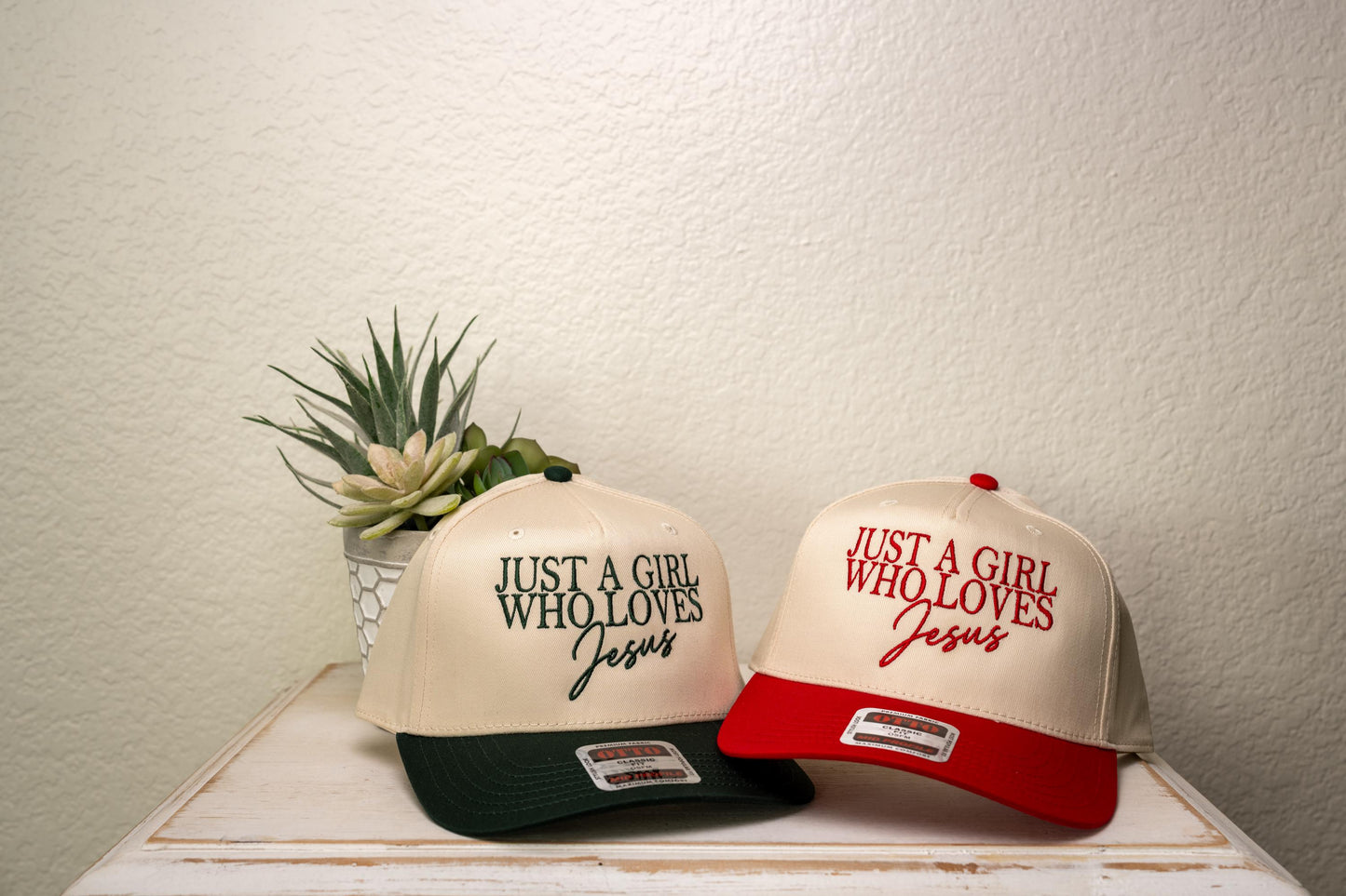 Just a Girl Who Loves Jesus, embroidered trucker hat