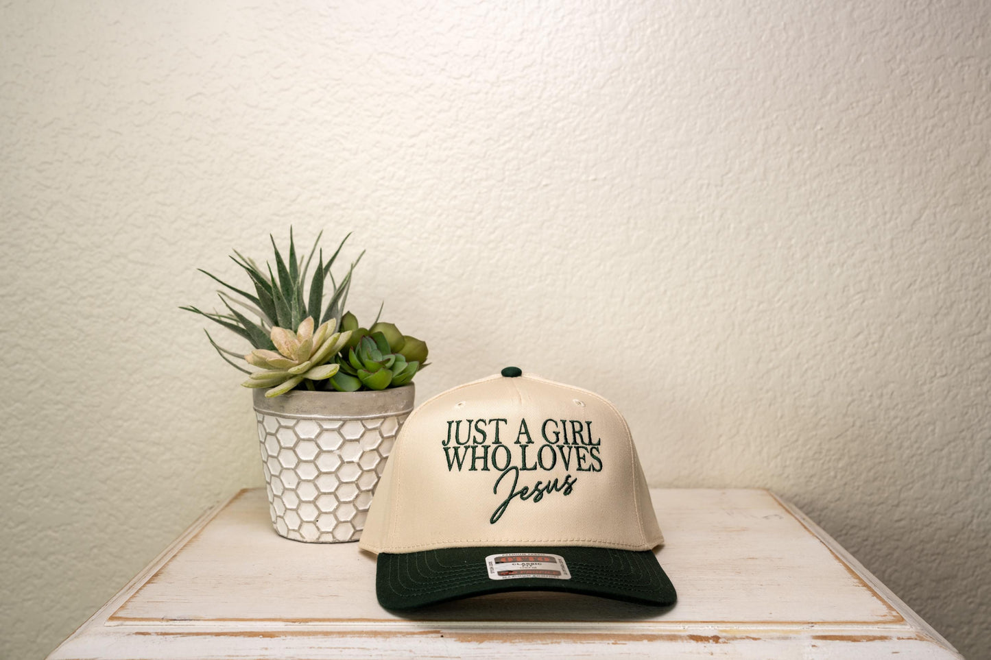 Just a Girl Who Loves Jesus, embroidered trucker hat