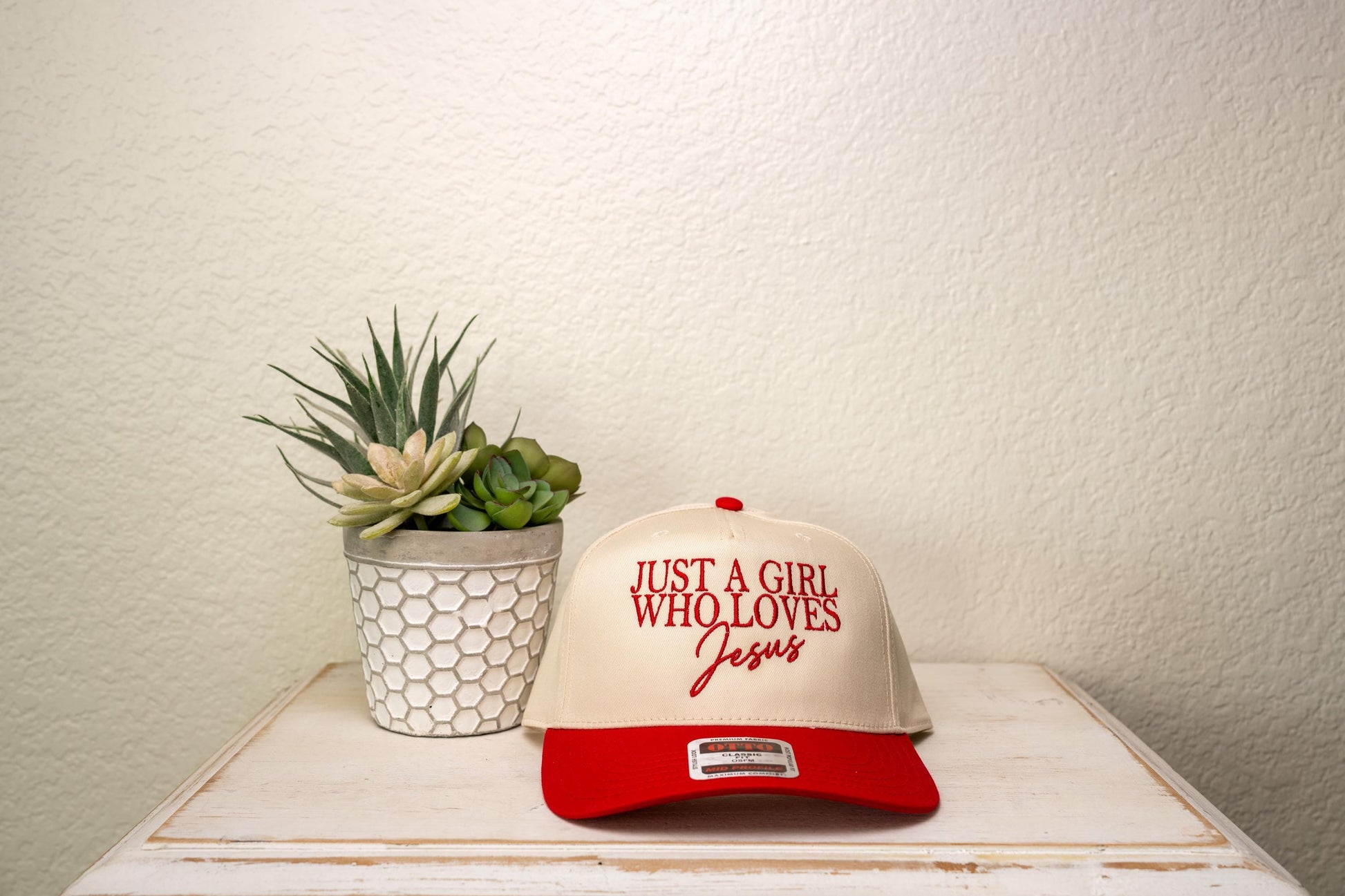 Just a Girl Who Loves Jesus, embroidered trucker hat