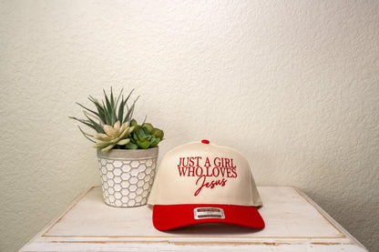 Just a Girl Who Loves Jesus, embroidered trucker hat