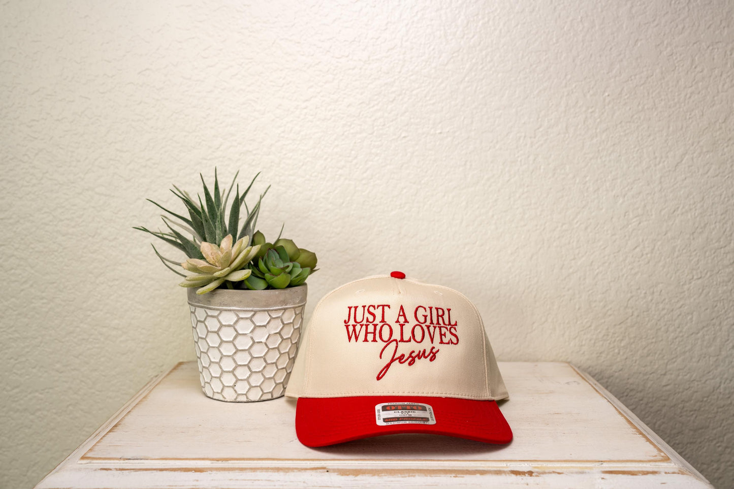Just a Girl Who Loves Jesus, embroidered trucker hat