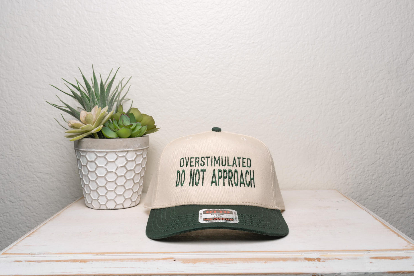Overstimulated do not approach, embroidered trucker hat,