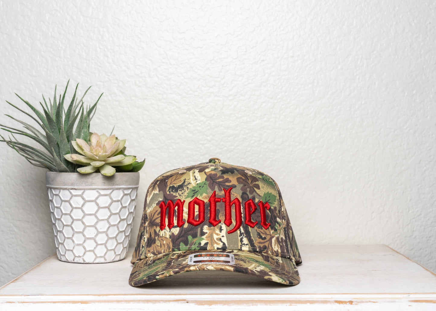 MOTHER,Puff Embroidered trucker hat
